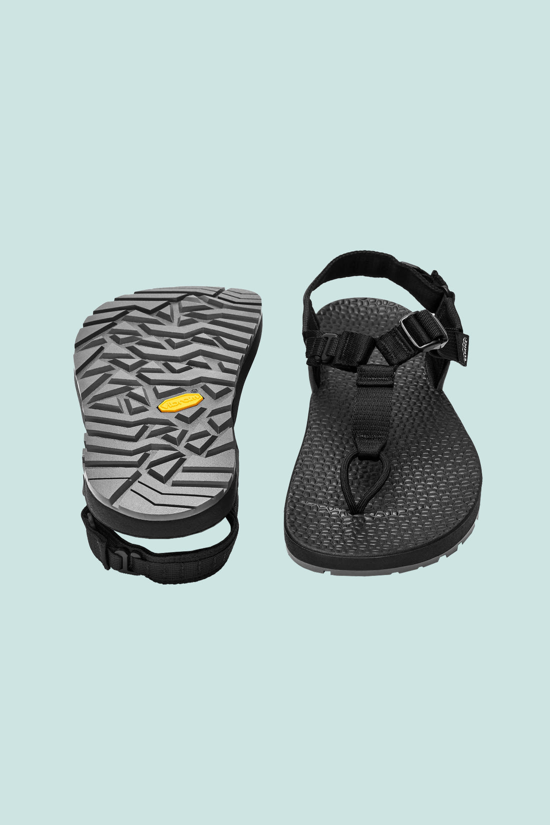 Bedrock Sandals Cairn Evo 3D PRO Sandals in black showing top and bottom view, designed for outdoor adventures.