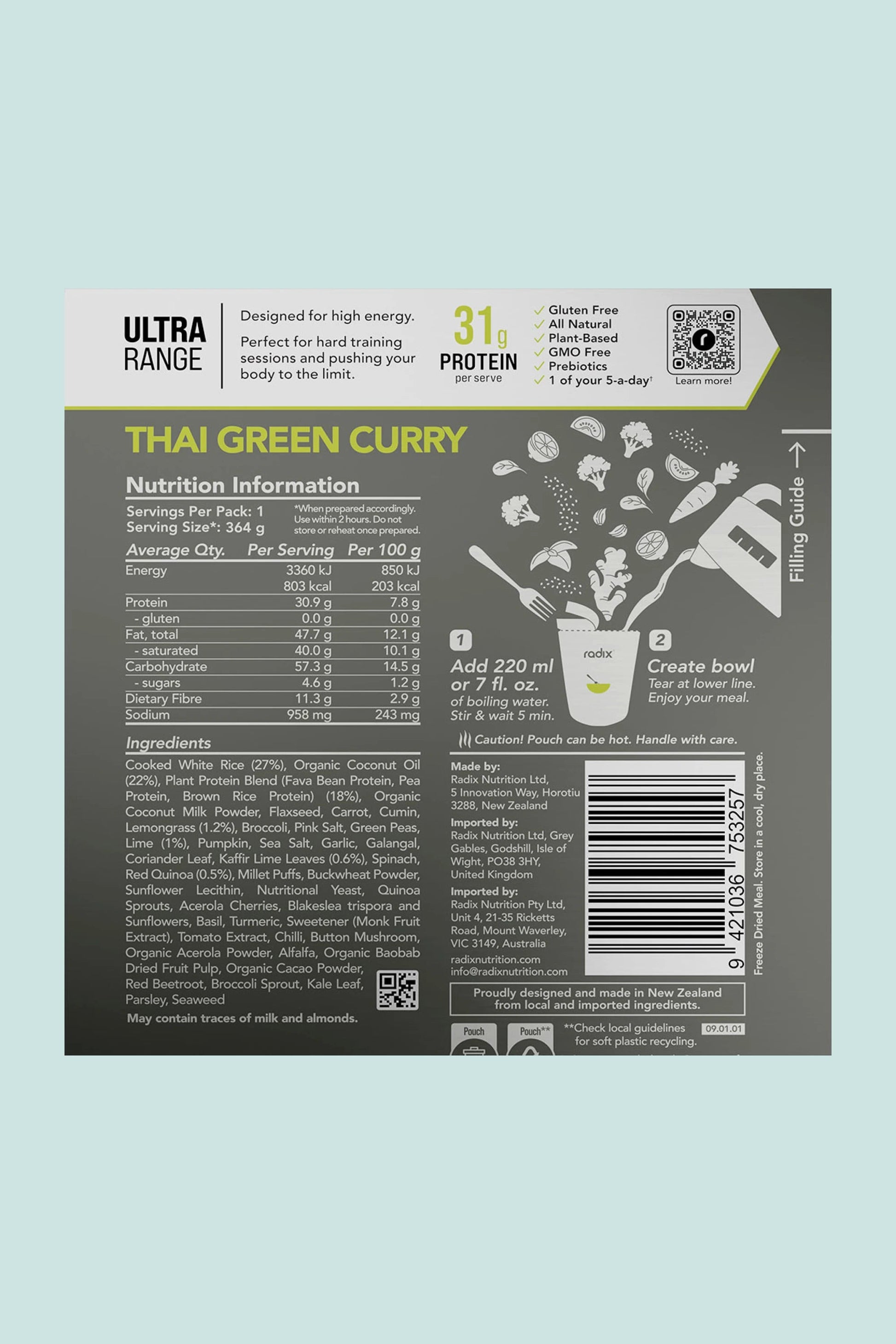 Radix Ultra Meals Thai Green Curry - 800 Kcal | Coffee Outdoors