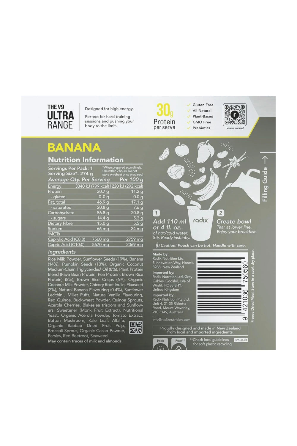 Radix Ultra Breakfasts Banana - 800 kcal | Coffee Outdoors