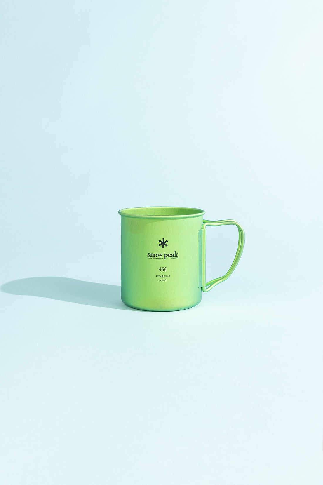 Snow Peak Titanium Single Wall Cup 450 in Green, view 1.