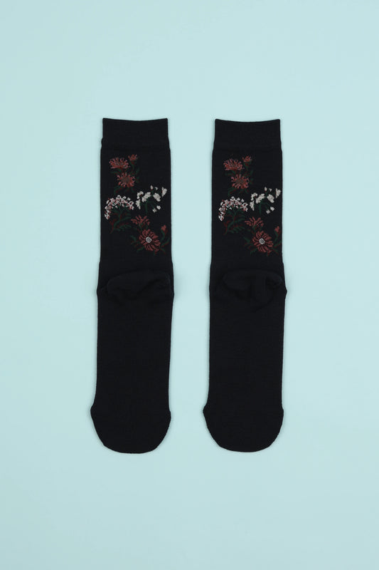 Laceflower Flower Of The Mountain Hiking Socks - Navy | Coffee Outdoors