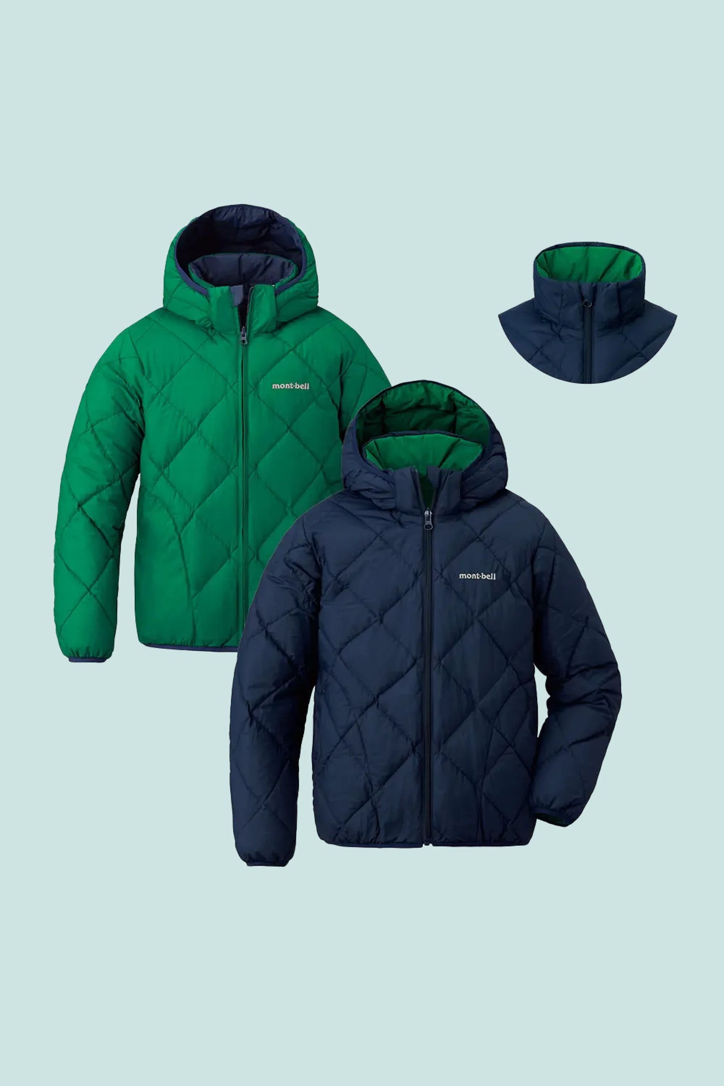 Montbell Kids Reversible Down Parka - Dark Navy/Viridian