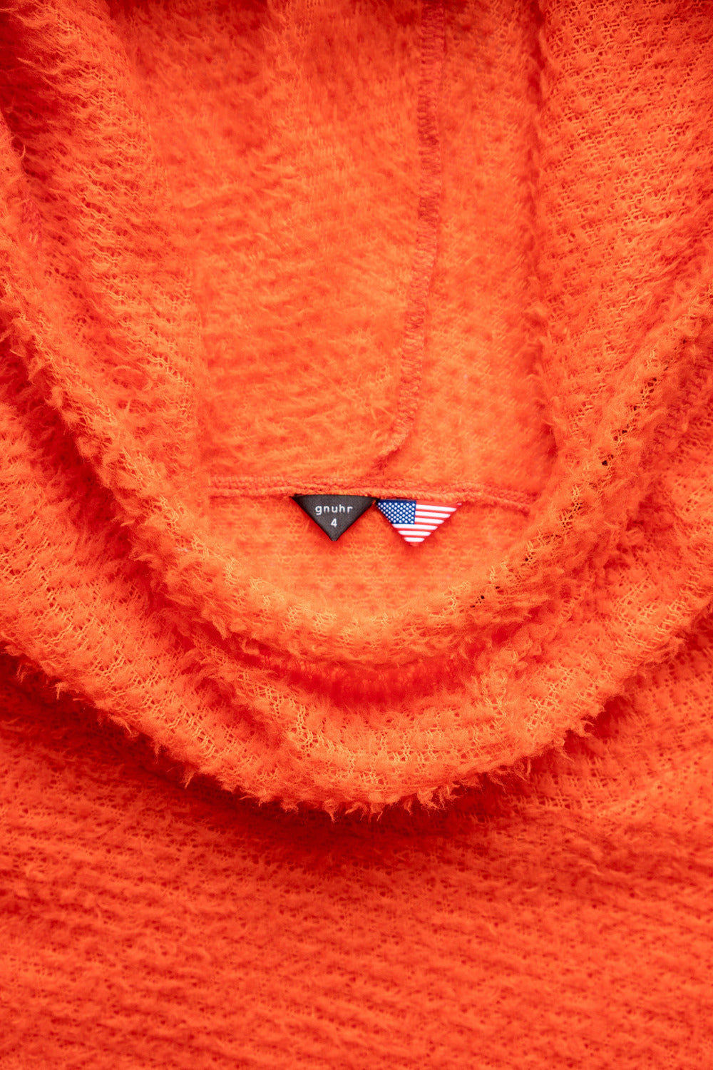 Shag Hoodie v2.0 in Tangerine Tango, hood detail