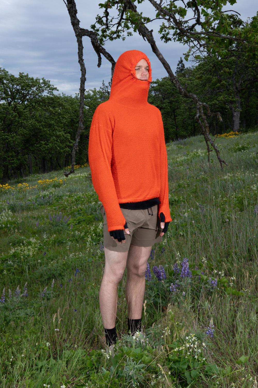 Shag Hoodie v2.0 in Tangerine Tango, outdoors