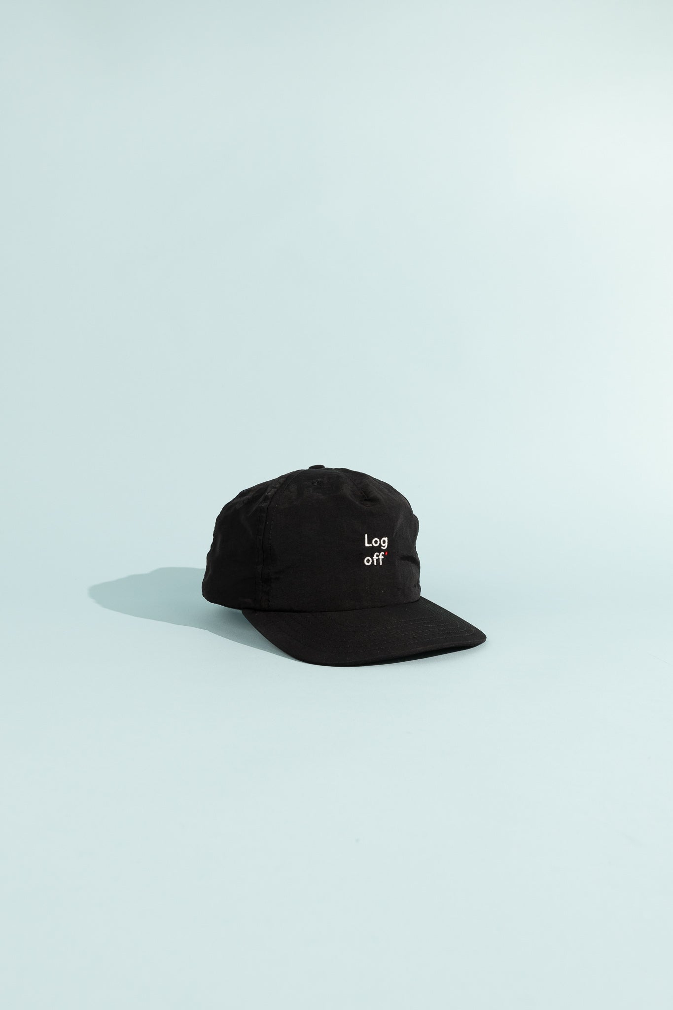 5 Panel Nylon Hat in Log Off Black, showcasing a comfortable design with adjustable strapback closure.