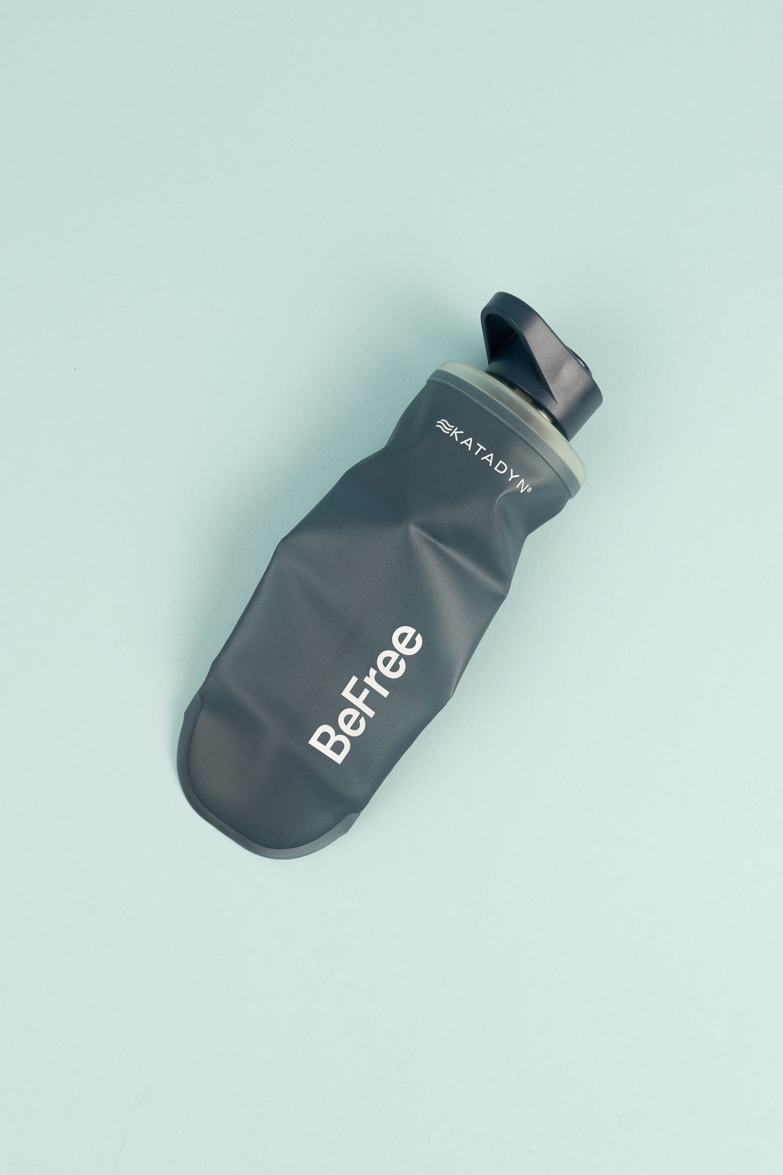 Katadyn BeFree Filter AC Bottle 0.5L in slate blue with a flexible design, ideal for outdoor adventures.