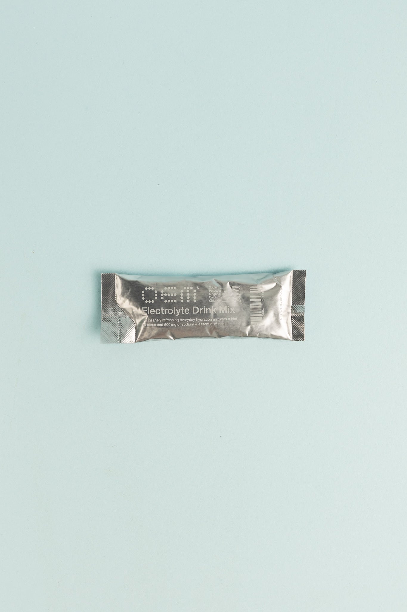 OEM Electrolyte Drink Mix single packet with a light blue background.
