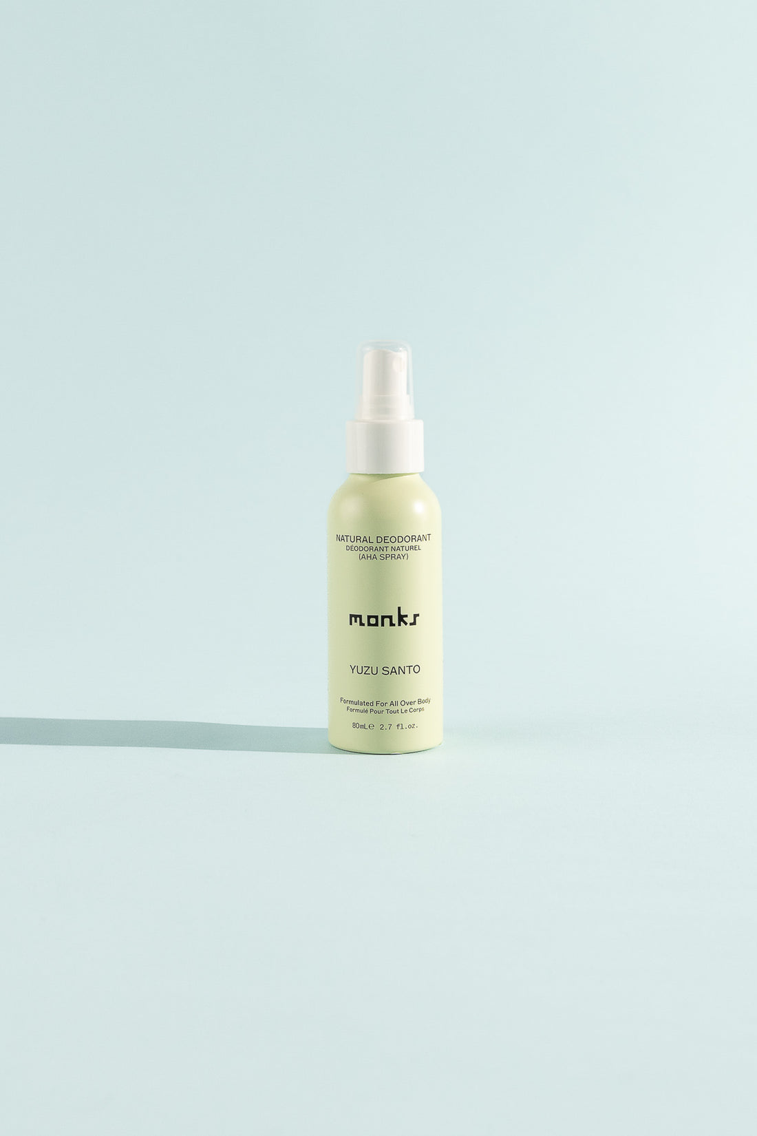 Yuzu Santo Spray Deodorant by Monks, featuring skincare-inspired ingredients for all-over body use.