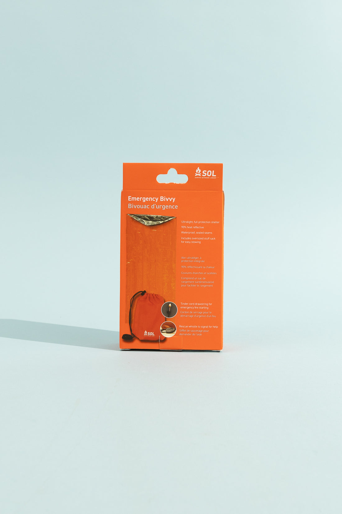 SOL Emergency Bivvy packaging showcasing its lightweight design for outdoor emergencies.