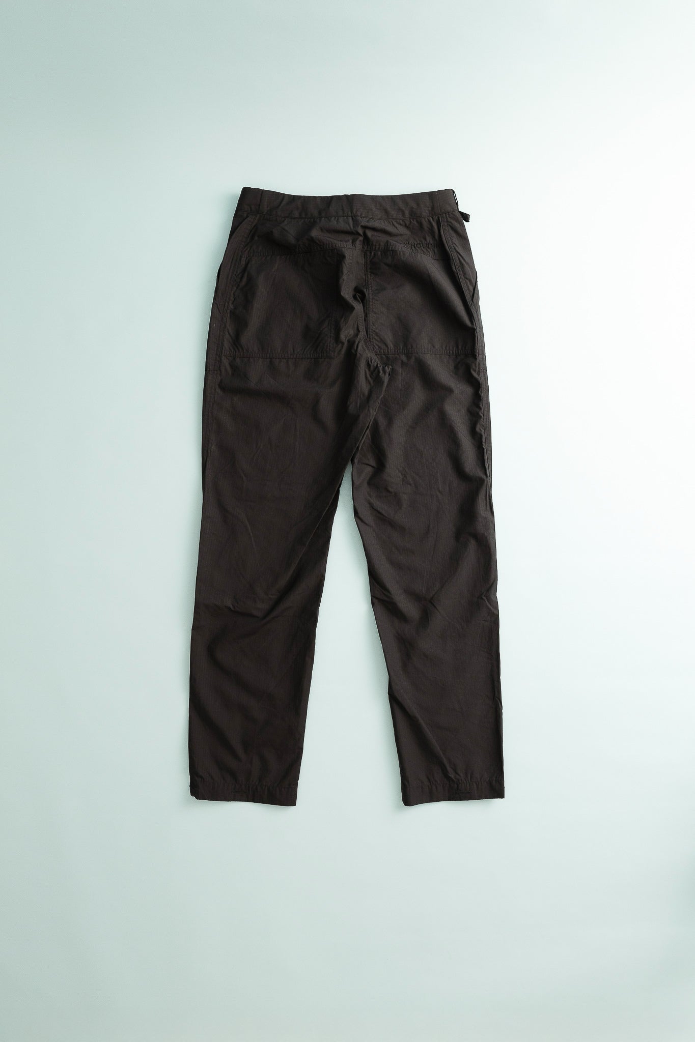 Womens Tree Chore Pants II in bleached black, back view, made for comfort during bouldering and hiking.