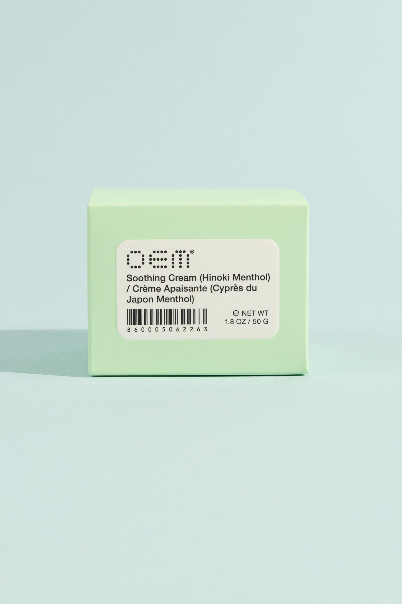OEM Soothing Cream - Hinoki Menthol packaging on a light blue background.