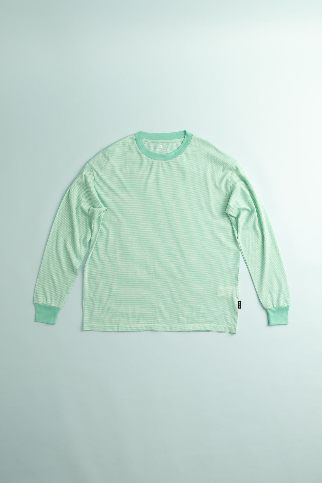 Snow Peak Wool Stripe L/S T-Shirt in Light Green, view 2.