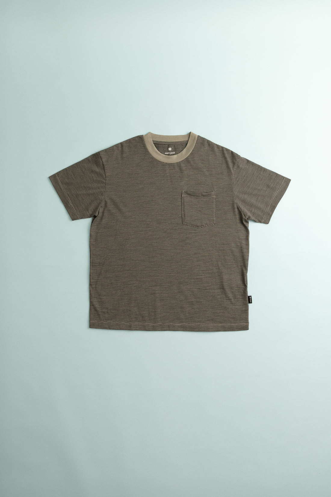 Snow Peak Wool Stripe T-Shirt in Greige, view 1.