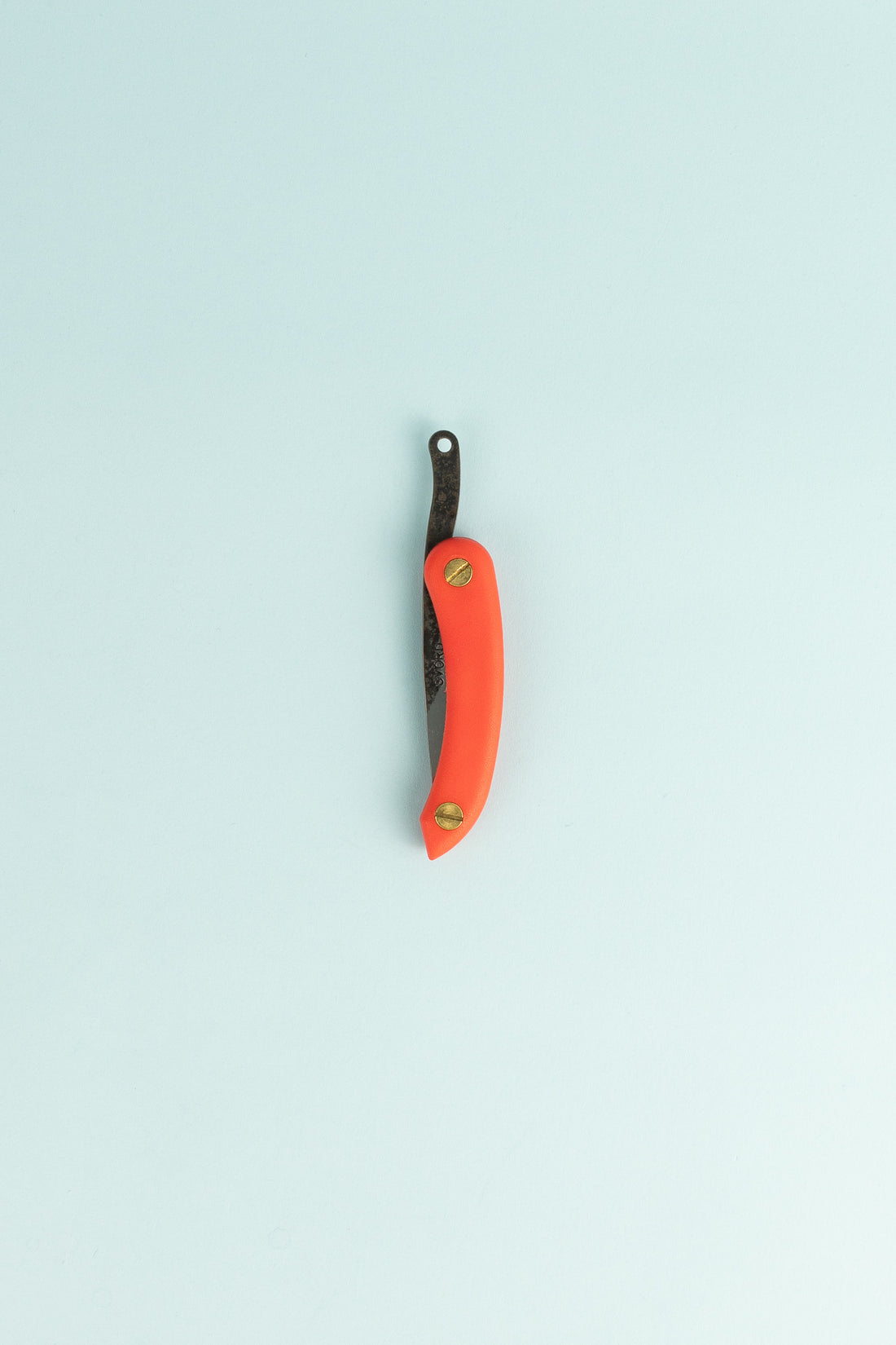Peasant Knife Mini - Red with carbon steel blade and orange handle, handcrafted in New Zealand.